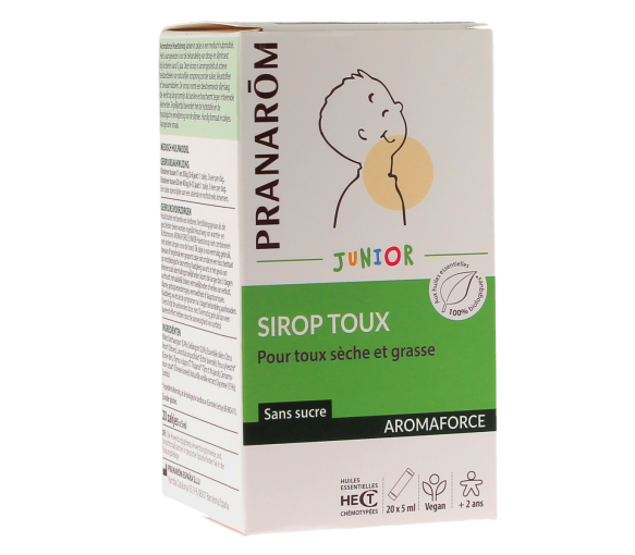Aromaforce Sirop toux sèche et grasse Junior bio Pranarom - boîte de 20 sachets de 5ml