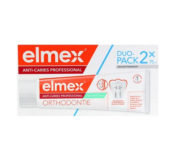 Dentifrice anti-caries professional Orthodontie Elmex - lot de 2 tubes de 75ml