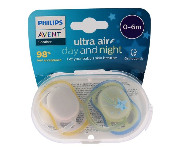Sucettes ultra-air day and night 0/6 mois Philips Avent - lot de 2 sucettes
