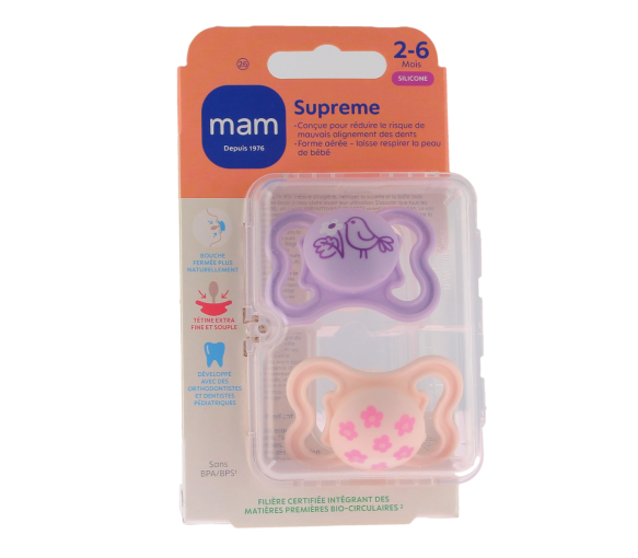 Sucettes Supreme 2-6 mois rose Mam - lot de 2 sucettes - image 1
