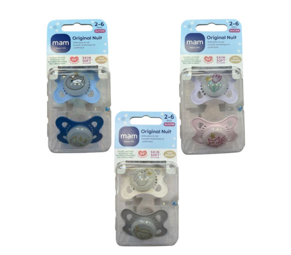 Sucettes anatomiques silicone Original nuit 2-6 mois MAM - lot de 2 sucettes - image 1