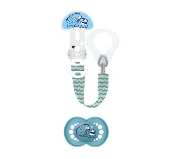 Sucette & attache-sucette silicone 6 mois+ Mam - attache sucette + sucette - bleu