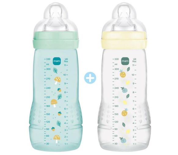 Biberons Easy Active coloris Ice et Pearl dès 6 mois Mam - lot de 2 biberons de 330ml