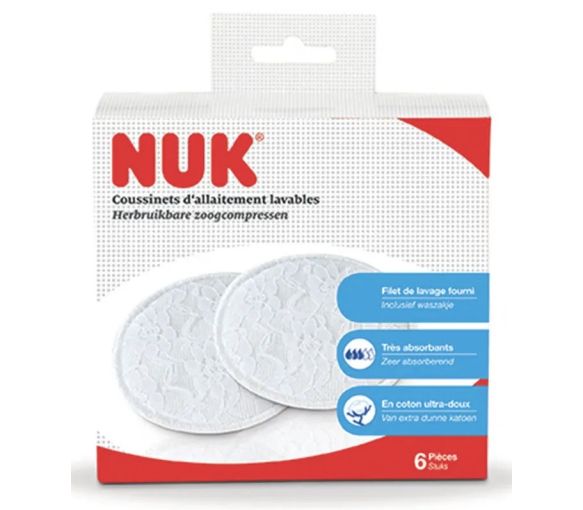 Coussinets d'allaitements lavables NUK - boite de 6 pièces + un filet de lavage