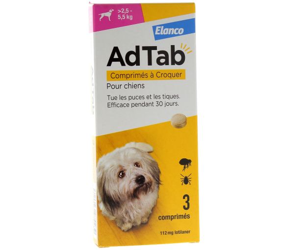 AdTab 112 mg chien 2,5-5,5kg Elanco - boîte de 3 comprimés à croquer - image 1