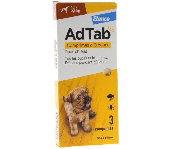 AdTab 56 mg chien 1,3-2,5 kg Elanco - boite de 3 comprimés à croquer - image 1