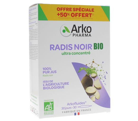 Arkofluides Radis noir bio Arkopharma - boîte de 20 ampoules + 10 offertes - image 1