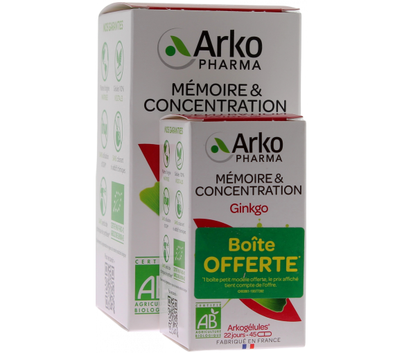 Arkogélules Ginkgo bio Arkopharma - boîte de 150 gélules + 45 gélules offertes - image 1