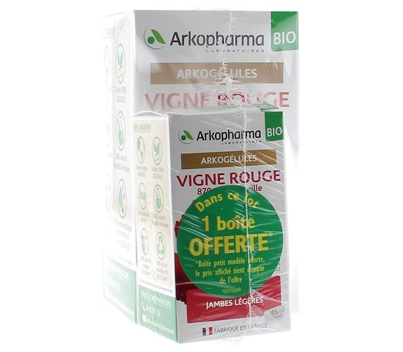 Arkogélules Vigne rouge bio Arkopharma - boîte de 150 gélules + 45 gélules offertes