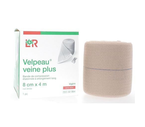Bande de compression veine plus légère sans latex Velpeau - 1 bande de 8cmx4m