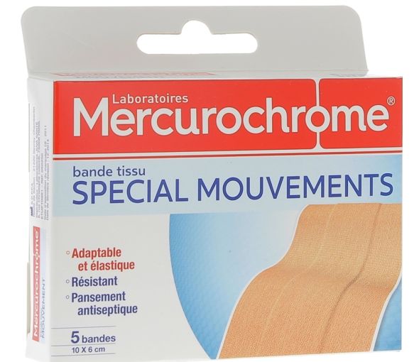 Bande tissu spécial mouvements Mercurochrome - Boite de 5 bandes