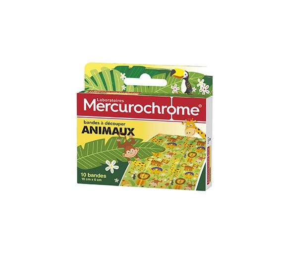 Bandes à découper animaux Mercurochrome - boite de 10 bandes de 10cm x 6cm