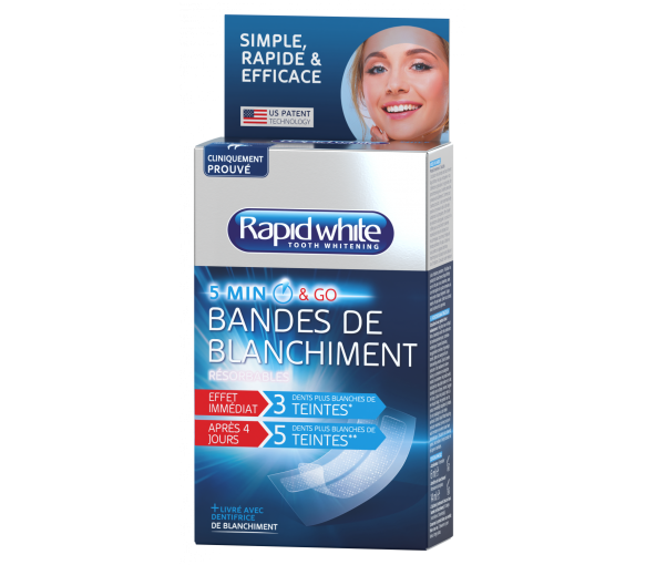 Bandes de blanchiment express Rapid white - 8 sachets de 2 bandes + 1 accélerateur + 1 dentifrice