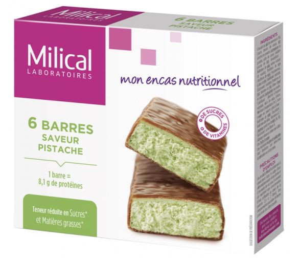 Barre hyperprotéinée saveur pistache Milical - boite de 6 barres - image 1