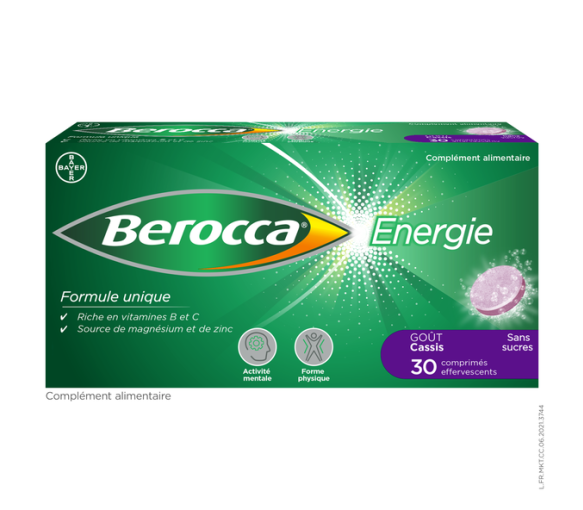 Berocca Energie Cassis Vitamine B et C, magnésium et Zinc 30 comprimés effervescents - image 1