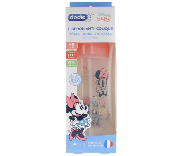 Biberon anti-colique Disney Baby Minnie tétine ronde 3 vitesses +6 mois Dodie - biberon de 330ml