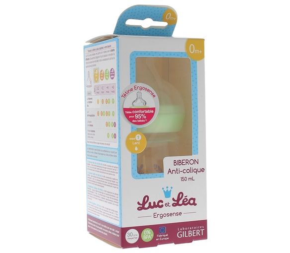 Biberon anti-colique Ergosense 0 mois et + Luc et Léa - un biberon de 150 ml - image 1