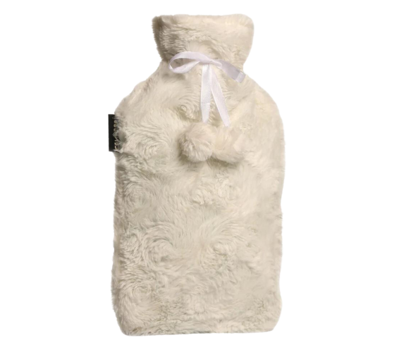 Bouillotte à eau avec housse pompons blancs Calindoo - bouillotte de 2L