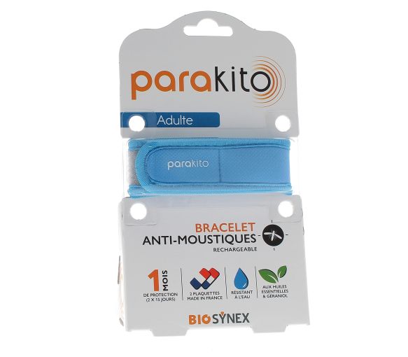Bracelet anti-moustique rechargeable bleu Para kito - 1 bracelet + 2 recharges