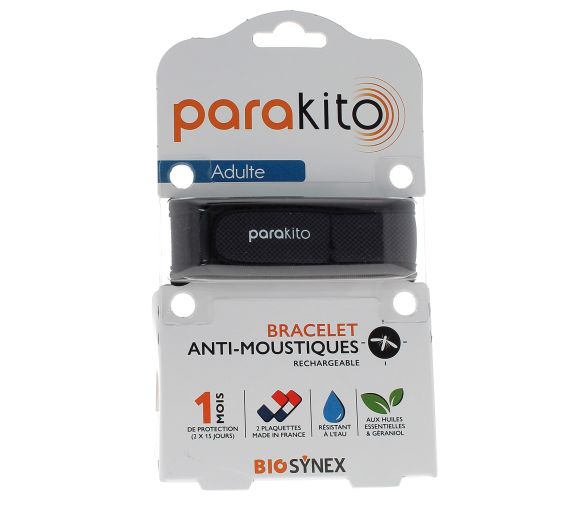 Bracelet anti-moustiques rechargeable noir Parakito - 1 bracelet + 2 recharges