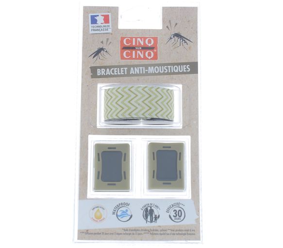 Bracelet anti-moustiques kaki Cinq sur Cinq - Un bracelet + 2 recharges
