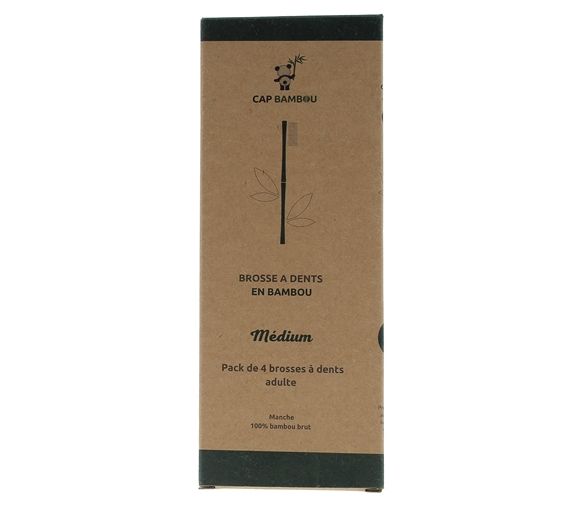 Brosse à dents adulte en bambou médium Cap Bambou - lot de 4 brosses à dents