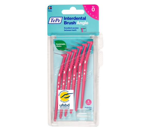 Brossettes interdentaires angle rose taille 0 (0,4 mm) TePe - 6 brossettes - image 1