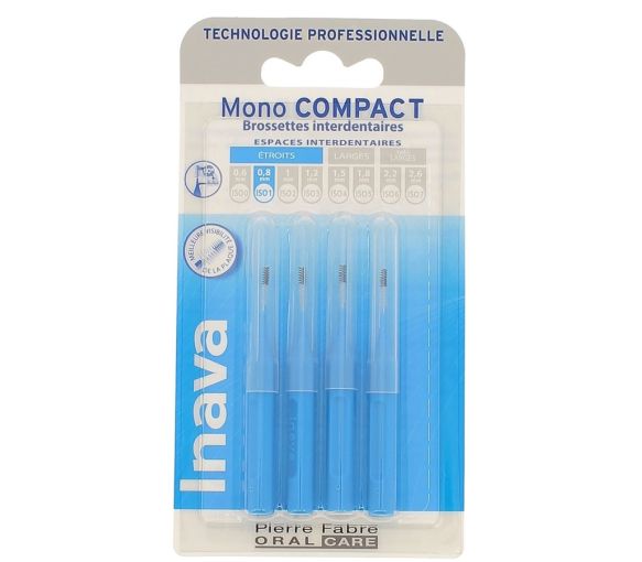 Brossettes interdentaires Mono compact 0.8 mm ISO1 Inava - 4 brossettes interdentaires