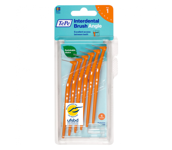 Brossettes interdentaires angle orange taille 1 (0.45 mm) TePe - 6 brossettes - image 1