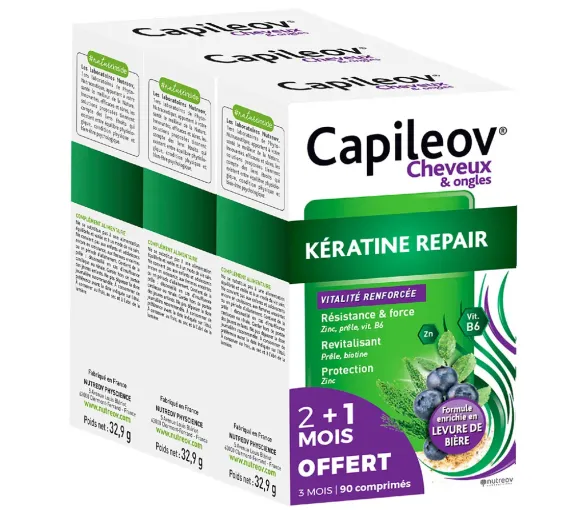 Capileov Kératine repair cheveux et ongles Nutreov - 3 boites de 30 gélules
