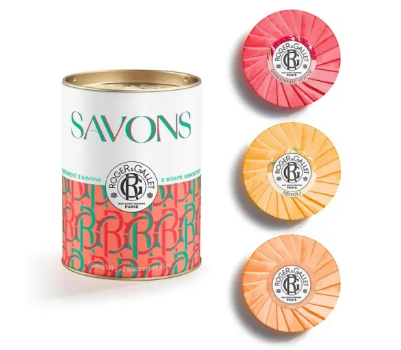 Coffret savons bienfaisants Gingembre Rouge, Néroli, Oeillet Mignardise Roger & Gallet - boite de 3 savons de 100g - image 1