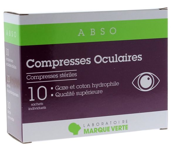 Compresses Oculaires Stériles ABSO Marque Verte - boîte de 10 sachets individuels