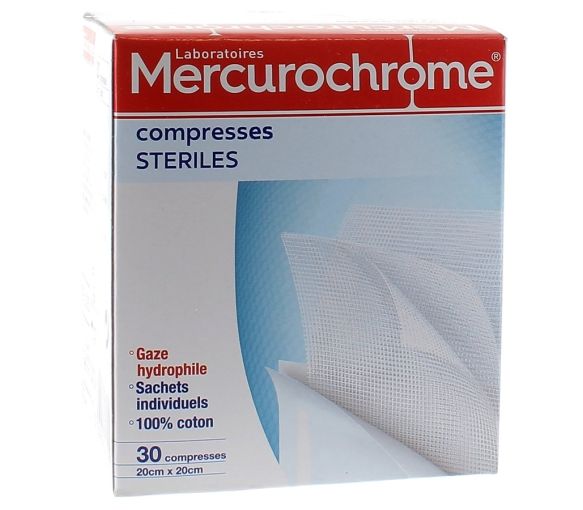 Compresses stériles coton Mercurochrome - boite de 30 compresses