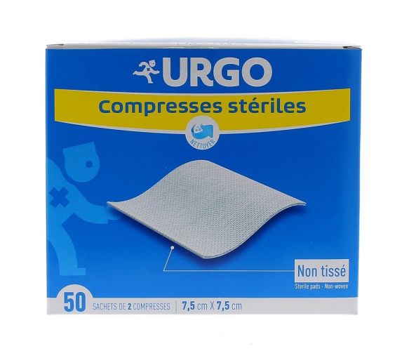 Compresses stériles non tissé Urgo - boite de 50 sachets de 2 compresses 7,5x7,5 cm