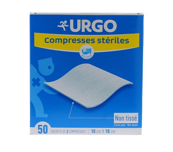 Compresses stériles non tissé Urgo - boite de 50 sachets de 2 compresses 10x10 cm