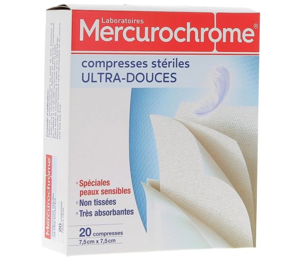 Compresses stériles ultra-douces Mercurochrome - Boite de 20 compresses