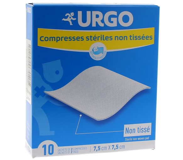 Compresses stériles non tissé Urgo - 10 sachets de 2 compresses 7,5 x 7,5 cm