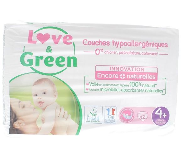 Couches hypoallergéniques taille 4 Love & Green - 42 couches