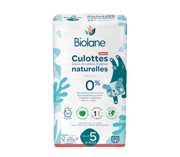 Couches culottes naturelles taille 5 Biolane - sachet de 40 couches culottes - image 1