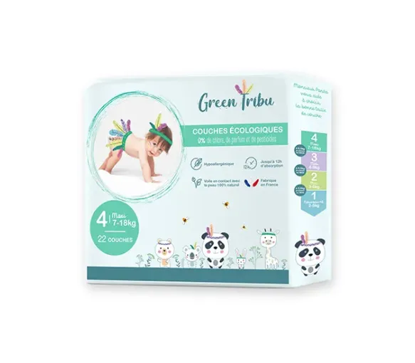 Couches écologiques taille 4 (7-18 kg) Green Tribu - sachet de 22 couches