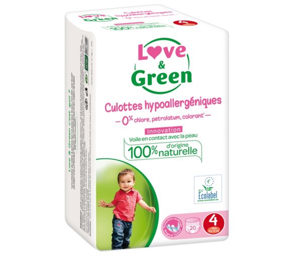 Culottes hypoallergéniques taille 4 (8-15 kg) Love & Green - paquet de 20 culottes