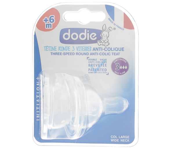 Tétines rondes 3 vitesses anti-colique +6 mois Dodie - 2 tétines