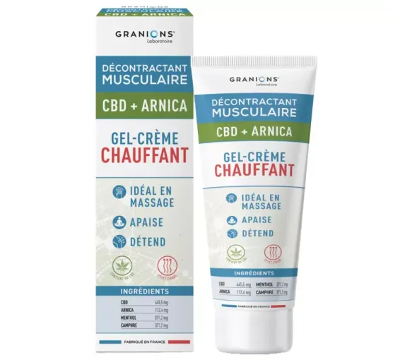 Décontractant musculaire Gel-crème chauffant CBD + arnica Granions - tube de 75 ml