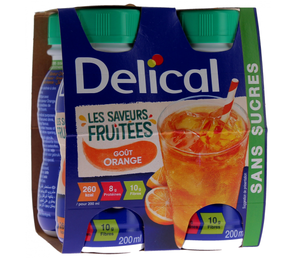 Delical Les saveurs fruitées Boisson sans sucres goût orange - 4 bouteilles de 200ml - image 1