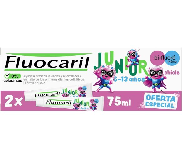 Dentifrice junior 6-13 ans arôme gel bubble Fluocaril - lot de 2 tubes de 75 ml