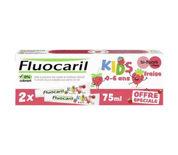 Dentifrice kids 0-6 ans arôme fraise Fluocaril - lot de 2 tubes de 75ml