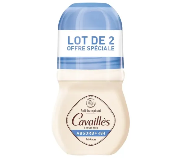 Déodorant Absorb+ anti-transpiration et odeurs Rogé Cavaillès - lot de 2 roll-on de 50 ml - image 1
