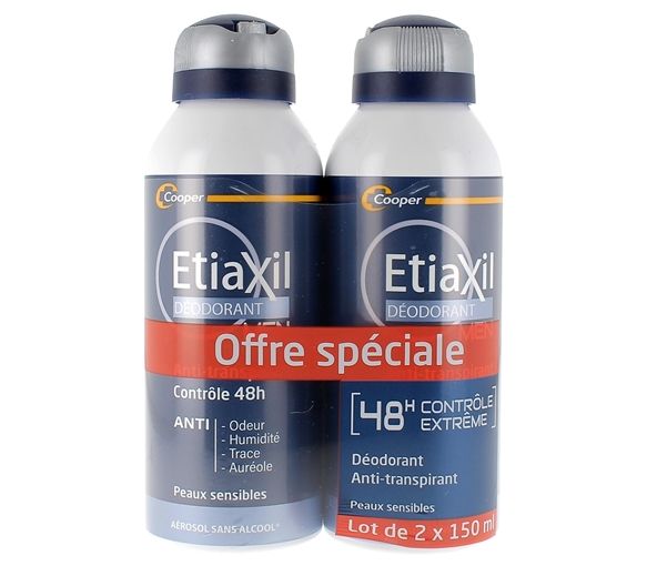 Déodorant homme anti-transpirant contrôle 48h Etiaxil - lot de 2 aérosols de 150 ml - image 1