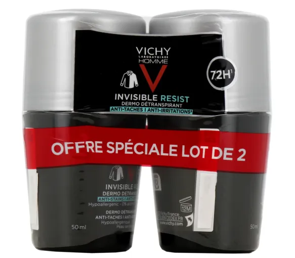 Invisible Resist Déodorant homme dermo détranspirant Vichy - lot de 2 roll-on de 50ml - image 1