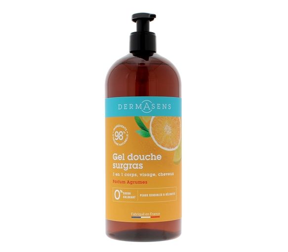 Dermasens gel douche surgras parfum agrumes Marque Verte - flacon pompe de 1L